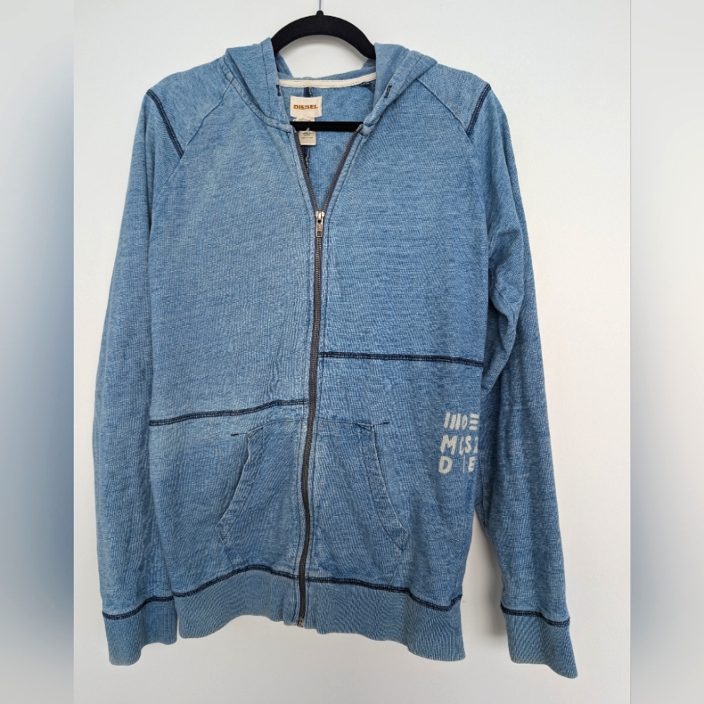 Diesel Gorpcore Zip Up Hoodie Denim Chambray Color Size L Faded Y2K Biker